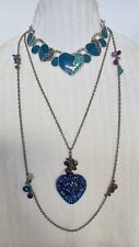Blue Mixed Enamel & Rhinestone Hearts Statement Necklace Set of Two Necklaces for sale  Shipping to South Africa