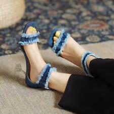 Sandálias jeans femininas gatinho salto médio verão peep toe franja sapatos da moda comprar usado  Enviando para Brazil