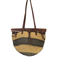 Bolsa de ombro listrada boêmia vintage anos 70 anos 80 grande corda de sisal couro comprar usado  Enviando para Brazil