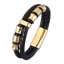 Men's Multilayer Braided Leather Stainless Steel Magnetic Bracelet Bangle Cuff, used for sale  Shipping to South Africa