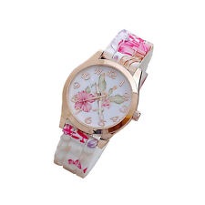 Fashion Women's Watch Silicone Printed Flower Quartz Analog Wrist Watches na sprzedaż  Wysyłka do Poland