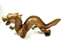 Antiga estátua de mesa oriental chinesa esculpida à mão em madeira dragão feng shui rastejar foo, usado comprar usado  Enviando para Brazil