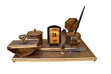 Used, Vintage Writing Set Desk Set Inkwells Metal Blue Enameled Desktop Seal Dip Pen for sale  Shipping to South Africa