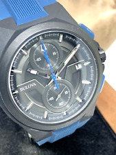 Relógio masculino Bulova 98B380 maquina cronógrafo quartzo mostrador preto pulseira de borracha azul, usado comprar usado  Enviando para Brazil