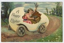 ¡Huevo de automóvil de Pascua feliz! Postal vintage de saludos E7 segunda mano  Embacar hacia Argentina