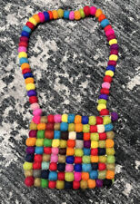 Bolso de hombro pequeño vintage multicolor bola de lana arco iris (cremallera necesita solución) segunda mano  Embacar hacia Argentina