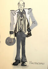 Vintage gouache painting theater costume design man portrait for sale  Shipping to Canada