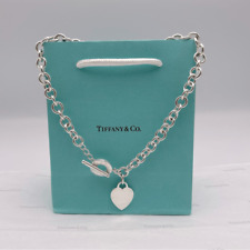 Colar Tiffany & Co. com etiqueta de coração prata esterlina 925 com bolsa, bolsa e caixa comprar usado  Enviando para Brazil