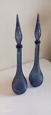 2 Periwinkle Indigo Purple  Diamond Cut Empoli Genie Bottle Decanter W/ Stoppers for sale  Shipping to South Africa
