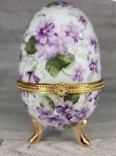 Caixa de bugigangas de porcelana em forma de ovo com tampa articulada flores roxas vintage , usado comprar usado  Enviando para Brazil