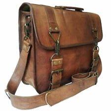 18" Messenger Laptop Satchel Shoulder Bag Men's Vintage Brown Genuine Leather til salgs  Frakt til Norway