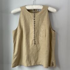 Blusa Carlisle sem mangas tamanho 12 seda bronzeada linho gola redonda bordada na frente comprar usado  Enviando para Brazil