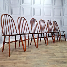 Retro Vintage Set Of 6 Solid Wooden Windsor Quaker Back Dining Chairs Seats for sale  Shipping to South Africa