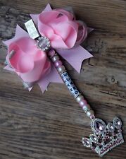 Personalised pram charm Pink Stack Bow rhinestones silver ribbon for sale  MIDDLESBROUGH
