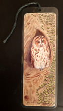 Art Bookmark Tawny Owl Bird of Prey Julie Hockin Painting Wildlife Nature Tree for sale  Shipping to South Africa