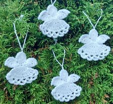 Set of 4 Angels Handmade Crochet Xmas Tree Decorations White for sale  CRAWLEY