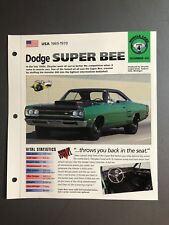 1969 - 1970 Dodge Super Bee Coupe IMP "Hot Cars" Spec Sheet Folder Awesome L@@K, used for sale  Shipping to United Kingdom