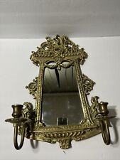 Espejo de pared dorado dorado de latón antiguo estilo francés león con 2 apliques de velas, usado segunda mano  Embacar hacia Argentina