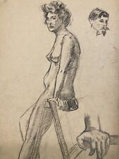 Hermoso Dibujo Antiguo Desnudo Lápiz Sobre Papel Mujer Erótico 1930 At Deco Mano segunda mano  Embacar hacia Argentina