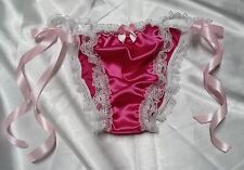 Pink Satin mens Sissy panties briefs tanga sexy lingerie white Lace Frilly cd tv for sale  Shipping to South Africa