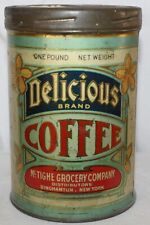 Antigua lata de café de una libra de marca DELICIOSA McTighe Grocery Binghamton, Nueva York segunda mano  Embacar hacia Argentina