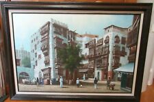 HWANG CHUL "JEDDAH" HUGE ORIGINAL OIL ON CANVAS STREET SCENE LANDSCAPE PAINTING , used for sale  Shipping to Canada
