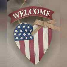 Placa de porta de boas-vindas de madeira vermelha branca e azul em forma de coração Americana comprar usado  Enviando para Brazil