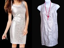 Thalia Sodi $90 Silver Metallic Faux Leather Dress size 12 L laser cut PARTY  for sale  Shipping to South Africa