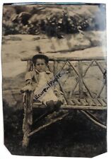 FERROTYPE PHOTO 1/2 plaque enfant sur banc de jardin en bois P621 d'occasion  Beaufort-en-Vallée
