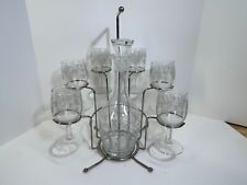 Vintage West Virginia Glass, Cascading 6 Wine Glasses and Decanter w/ metal rack for sale  Shipping to South Africa