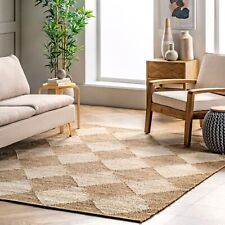 Runner Rug 100% jute braided handmade reversible carpet rustic Check Print Rugs for sale  Shipping to South Africa