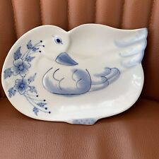 Vintage Thailand Blue White Bird Plate Decorative Goose Swan Duck Trinket Dish, used for sale  Shipping to South Africa