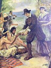 Original  art Print C 1915 Pilgrims Thanksgiving Day Native American Indians￼ for sale  Shipping to South Africa
