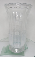 Vintage Lead Crystal Glass Vase Flower Design 9" Tall Heavy Clear for sale  Shipping to South Africa