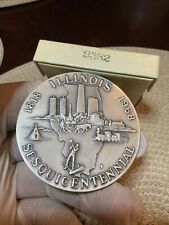 Usado, Illinois Sesquicentennial 1968 2 1/2", 3,85 OZ Medalla de plata .999 serie # 9382 segunda mano  Embacar hacia Argentina