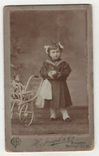 CDV Sweet girl with doll carriage, doll and bounce ball. Beautiful old-fashion. for sale  Shipping to South Africa