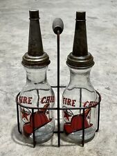 Set of (2) Texaco FIRE CHIEF Motor Oil Bottles w/ Metal Wire Oil Bottle Carrier for sale  Shipping to South Africa