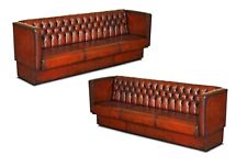 FULLY RESTORED PAIR OF HUGE 4-5 SEAT EACH CHESTERFIELD BROWN LEATHER BENCH SOFAS for sale  Shipping to South Africa