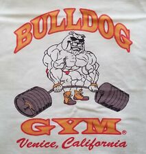 Bulldog Gym Venice California Workout Bodybuilding White / Vintage Gold T-Shirt  for sale  Shipping to South Africa