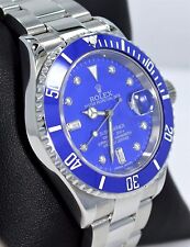 Rolex Submariner 16610 relógio de aço moldura azul mostrador de diamante ESTADO PERFEITO COM MANUTENÇÃO comprar usado  Enviando para Brazil