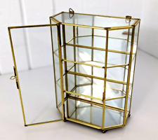 VTG Brass & Glass Display Curio Cabinet 3 Shelves 9.25" Mirror Back Hinged Door for sale  Shipping to South Africa