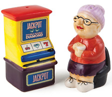 Gamblin Granny Salt & Pepper Shaker Casino Jackpot Vegas Slot Machine DEFEITUOSO comprar usado  Enviando para Brazil