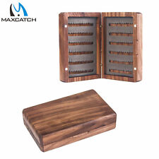 Maxcatch Natural Wooden Black Walnut Premium Fly Fishing Box Case Double Side, used for sale  Shipping to South Africa