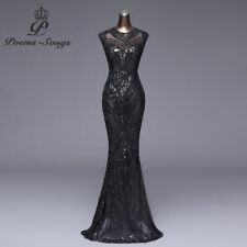 Used, Elegant Long Black Sequin Evening Dress Robe Longue Prom Gown Formal Party Dress for sale  Shipping to South Africa