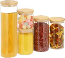 Set of 5 Airtight Glass Food Storage Containers Set Jars Airtight Bamboo Lids, used for sale  Shipping to South Africa