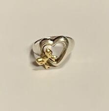 Tiffany & Co 18k Yellow Gold & 925 Sterling Silver Heart Bow 1990 Ring Size 4.25 for sale  Gaston