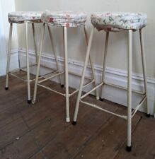 Set of 3 Metal Cream 1960's Vintage Retro Rustic Round Bar Utility Stools for sale  Shipping to South Africa