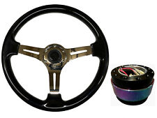 Black Chrome 350mm TS Steering Wheel + NEO CHROME Quick Release boss BN for SEAT for sale  PETERBOROUGH