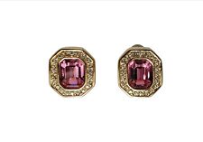 Vtg SAL Pink SWAROVSKI & Clear Crystal Rhinestone Square Clip On Earrings READ for sale  Shipping to South Africa