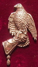 Large Pewter Hawk Gauntlet Falconry Brooch Pin  Signed for sale  Shipping to South Africa